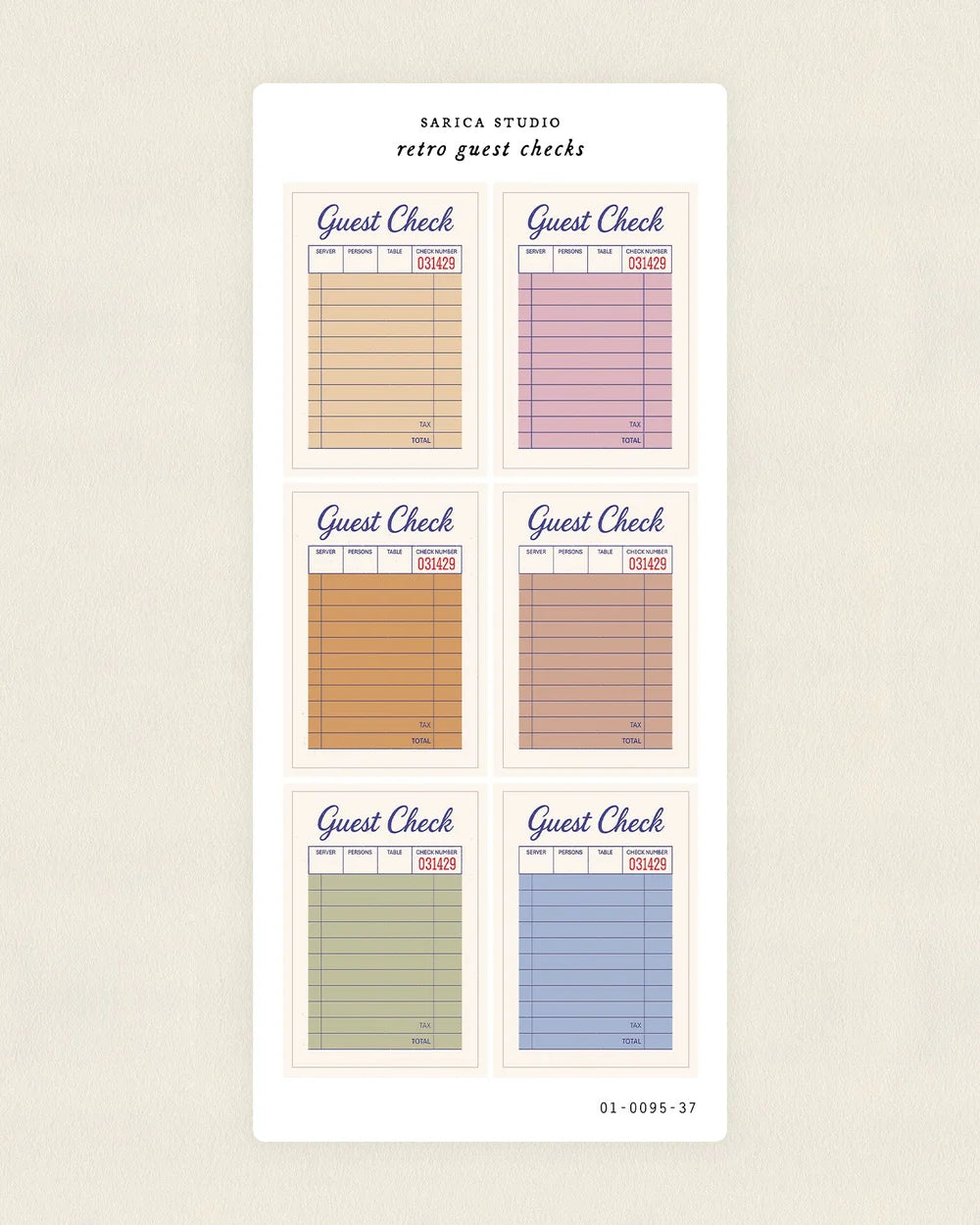 Sarica Studio Retro Guest Check Stickers