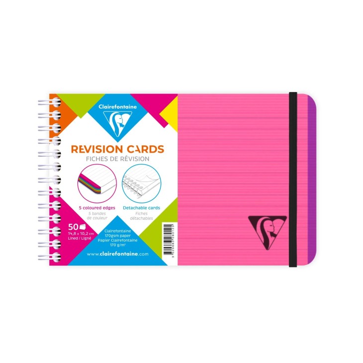 Clairefontaine Linicolor Revision Cards - Lined 50 sheets - 14.8 x 10.2 cm - Fuchsia