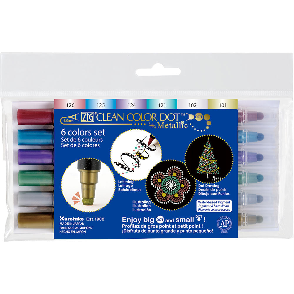 Kuretake Zig Clean Color Dot Metallic (6 Color Set)