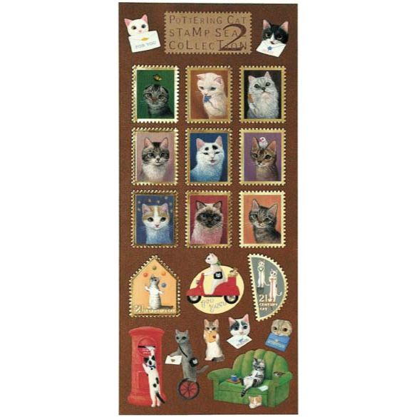 Pottering Cat Stamp Style Sticker Sheet - Collection 2