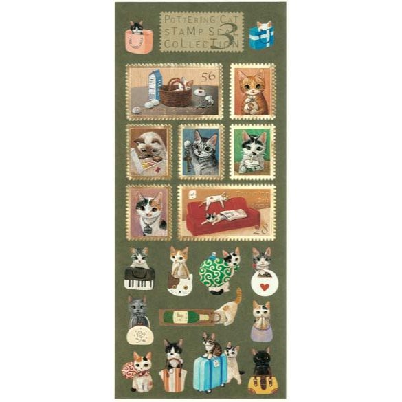 Pottering Cat Stamp Style Sticker Sheet - Collection 3