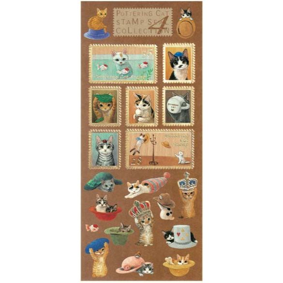 Pottering Cat Stamp Style Sticker Sheet - Collection 4