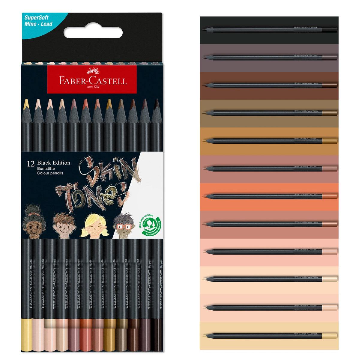 Faber-Castell Black Edition Skin tones Color Pencils - 12 pack