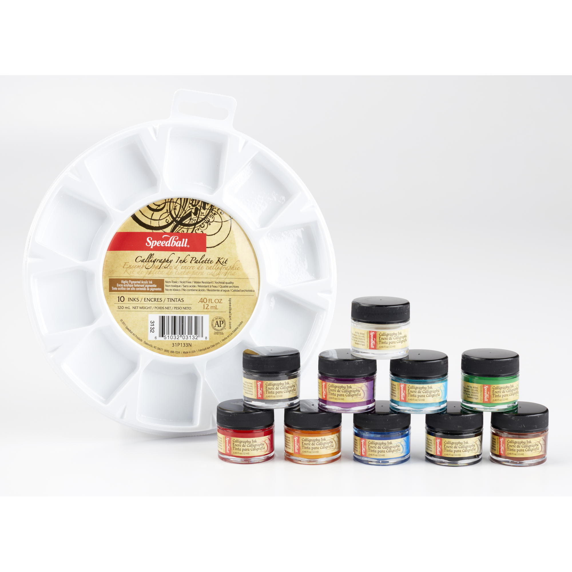 Calligraphy Ink Palette Kit in White By Speedball, 10-color, 12ml