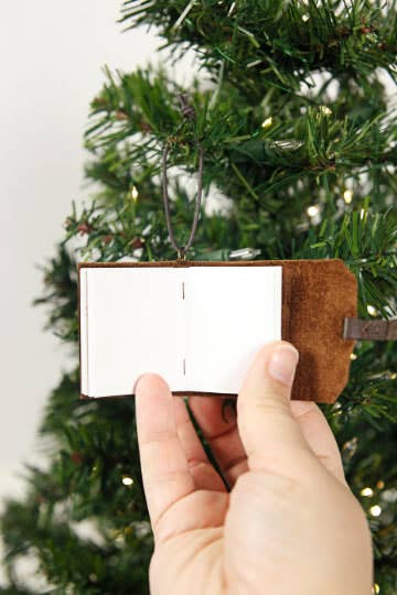 Mini Leather Journal Christmas Tree Ornament: Bright White
