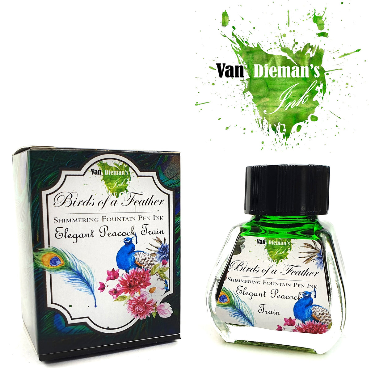Van Dieman's Birds of a Feather - Elegant Peacock Train - Shimmering 30ml Bottled Ink