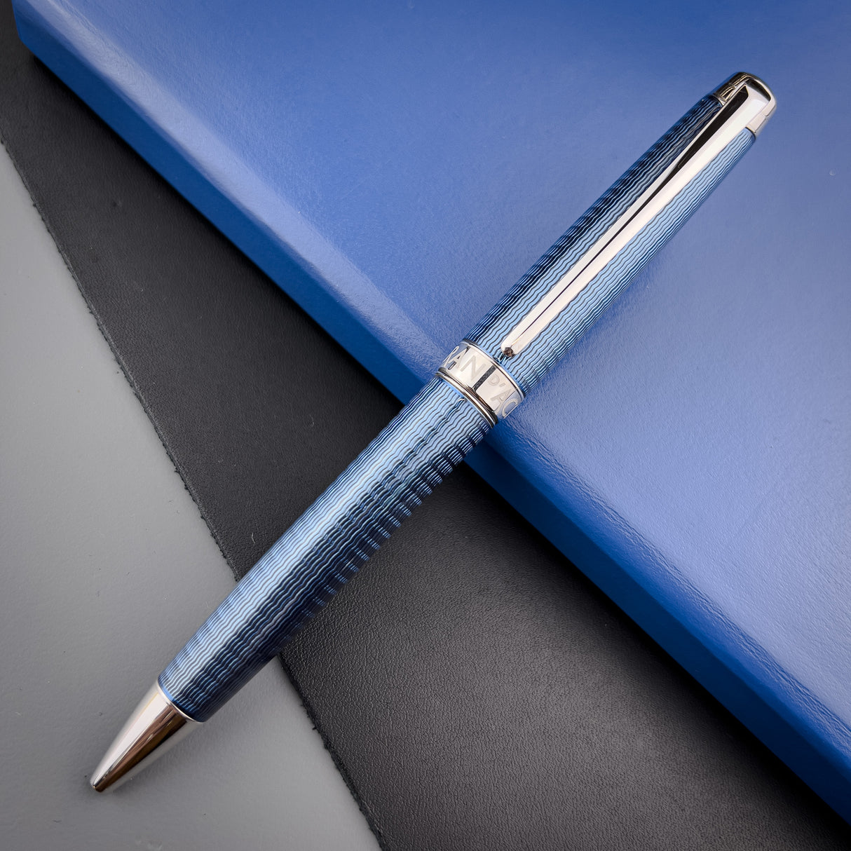 Caran d'Ache LÉMAN Ballpoint Pen - Grand Bleu w/ Silver Trim | Atlas Stationers.