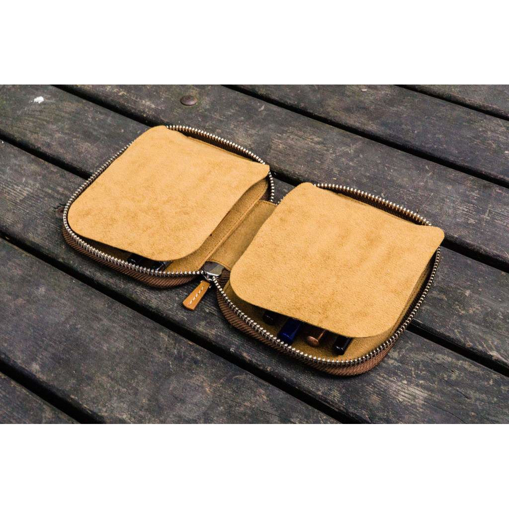 Galen Leather 10 Pen Zipper Case - Crazy Horse Brown | Atlas Stationers.