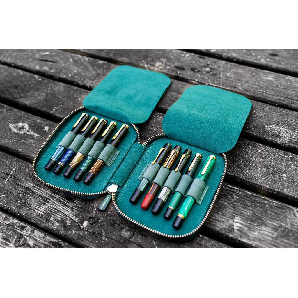 Galen Leather 10 Pen Zipper Case - Forest Green | Atlas Stationers.