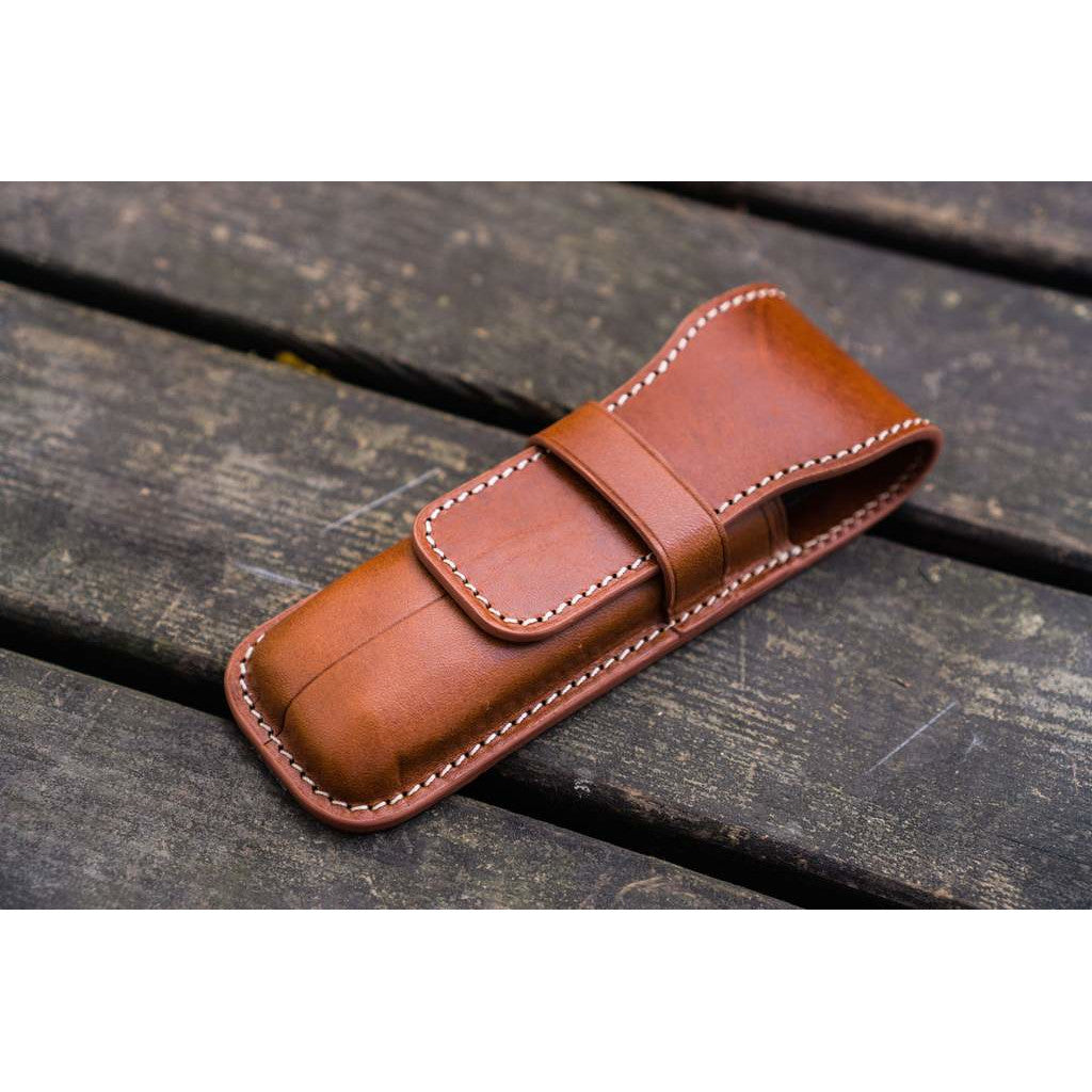 Galen Leather 2 Pen Flap Case - Brown | Atlas Stationers.