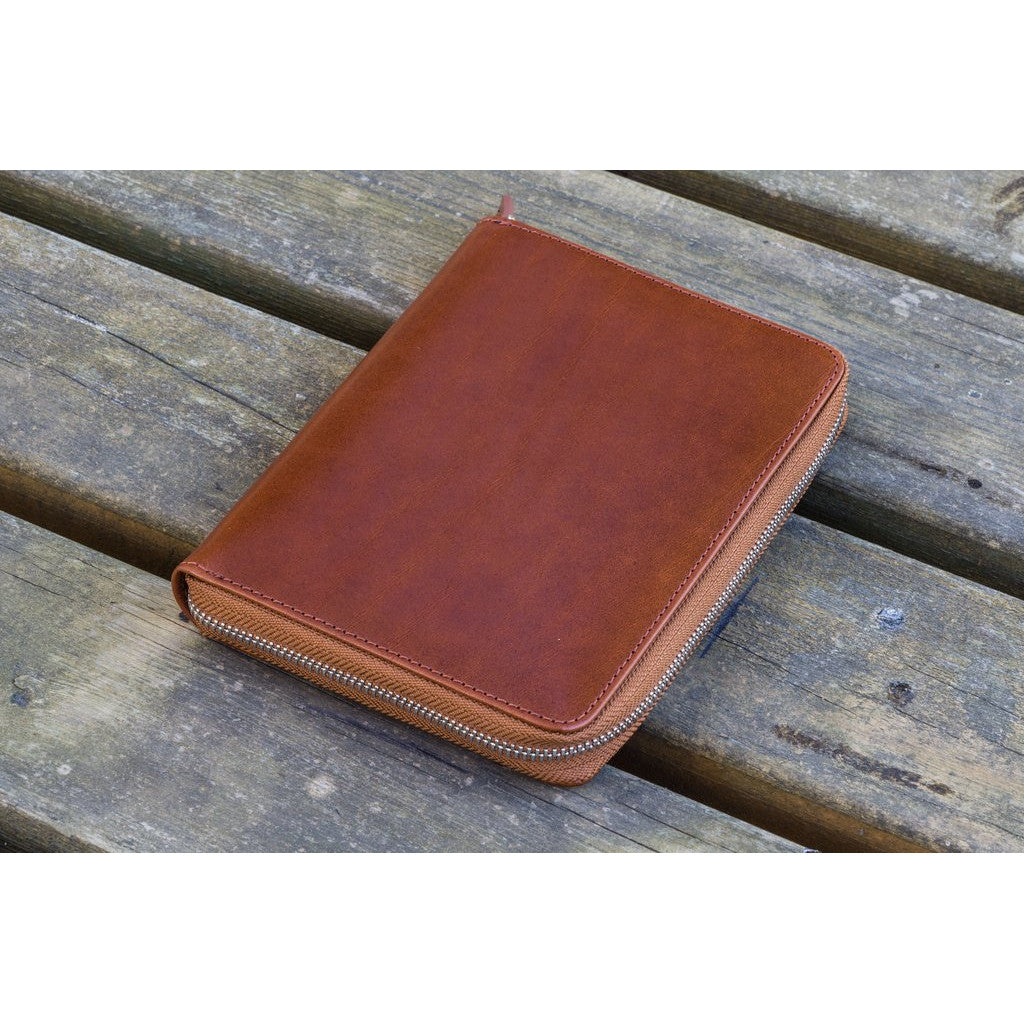 Galen Leather 5 Pen Zipper Case - Chocolate Brown | Atlas Stationers.