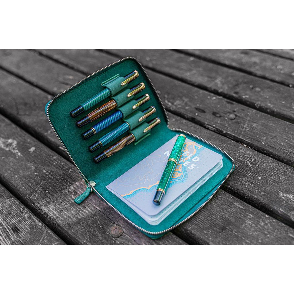 Galen Leather 5 Pen Zipper Case - Crazy Horse Green | Atlas Stationers.