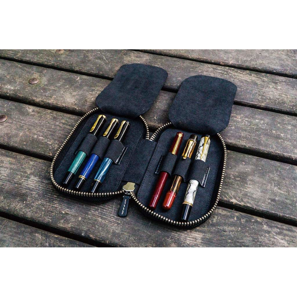 Galen Leather 6 Pen Zipper Case - Black | Atlas Stationers.