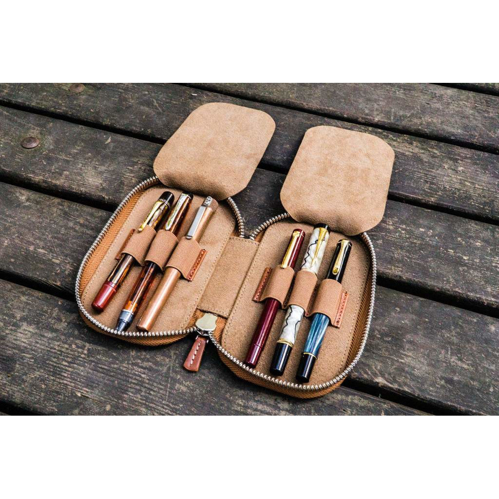 Galen Leather 6 Pen Zipper Case - Brown | Atlas Stationers.