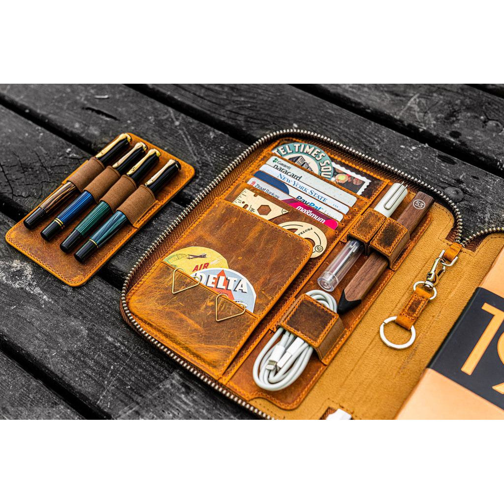 Galen Leather Zipped A5 Notebook Folio - Crazy Horse Brown | Atlas Stationers.