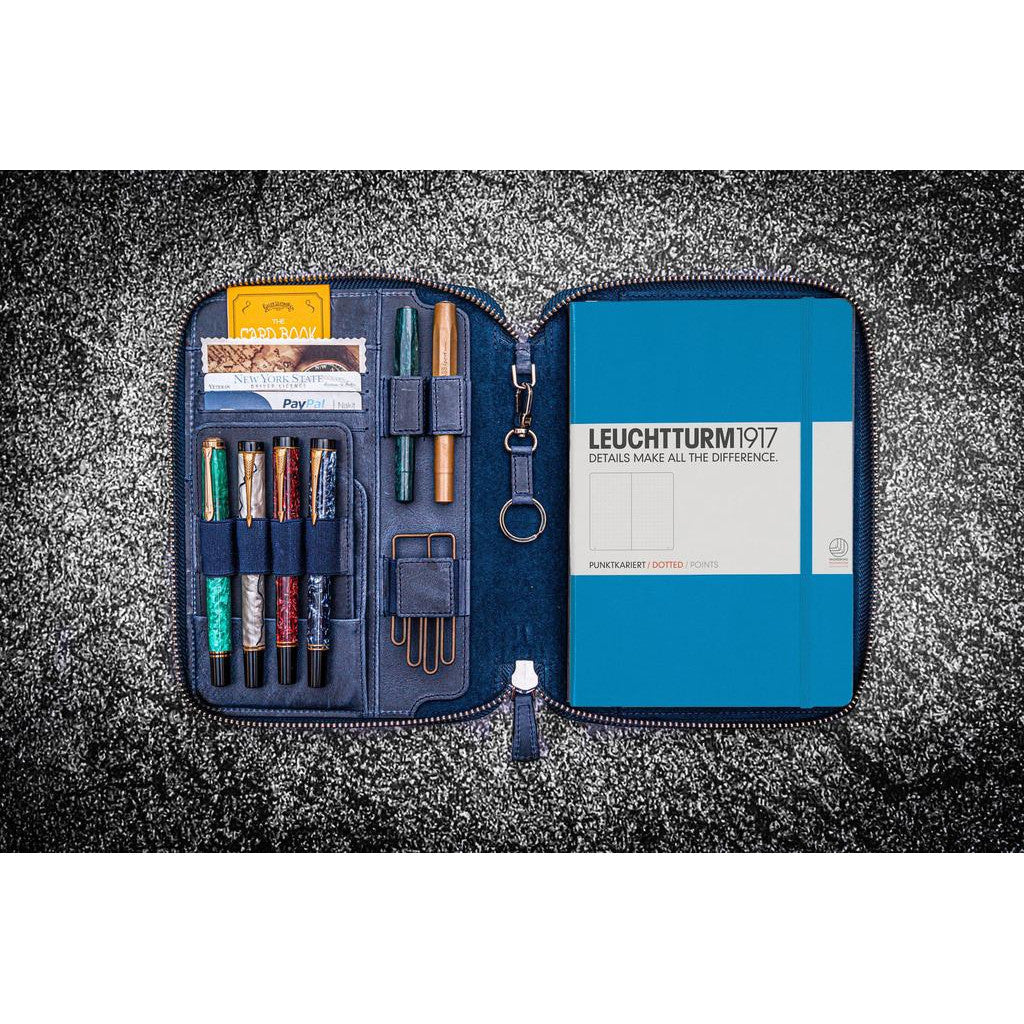 Galen Leather Zipped A5 Notebook Folio - Crazy Horse Navy | Atlas Stationers.