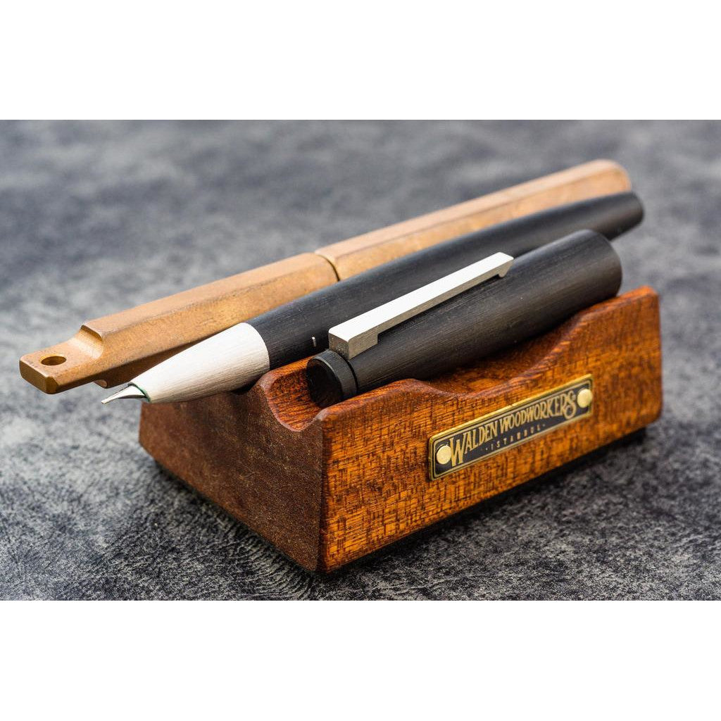 Galen Leather Wooden Pen Rest - Mahogany | Atlas Stationers.