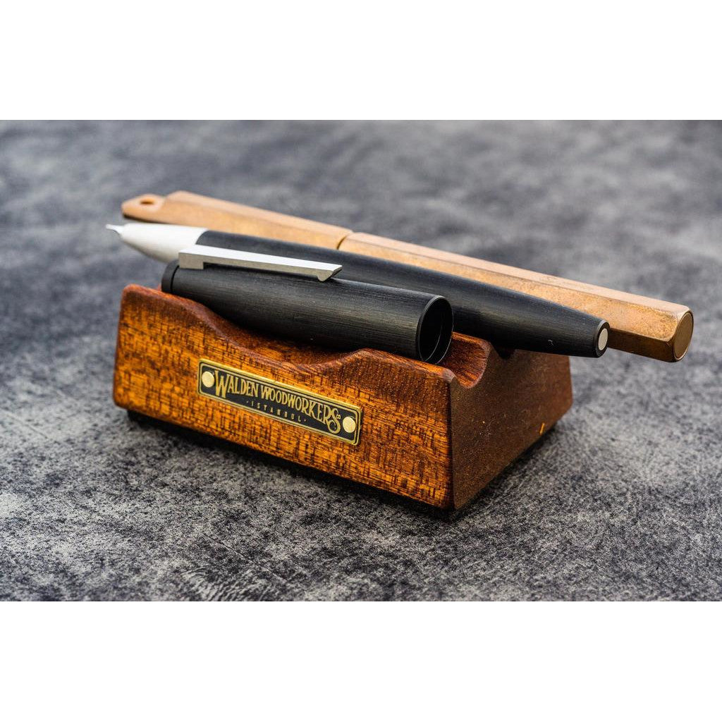 Galen Leather Wooden Pen Rest - Mahogany | Atlas Stationers.
