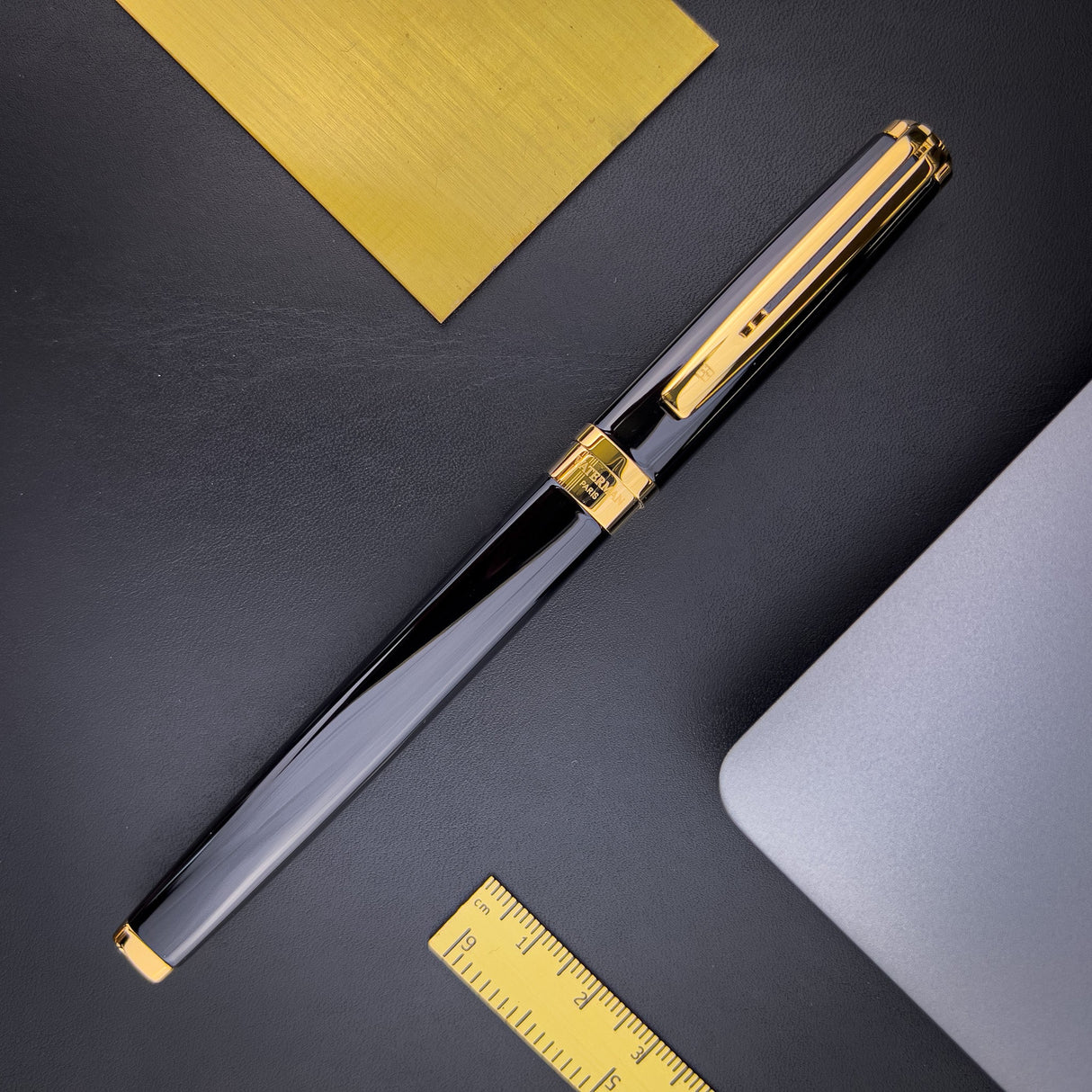 Waterman Exception Slim Fountain Pen - Black w/ Gold Trim | Atlas Stationers.