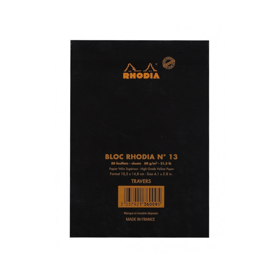 Rhodia Staplebound Notepad - Lined 80 sheets - 4 x 6 - Black cover | Atlas Stationers.
