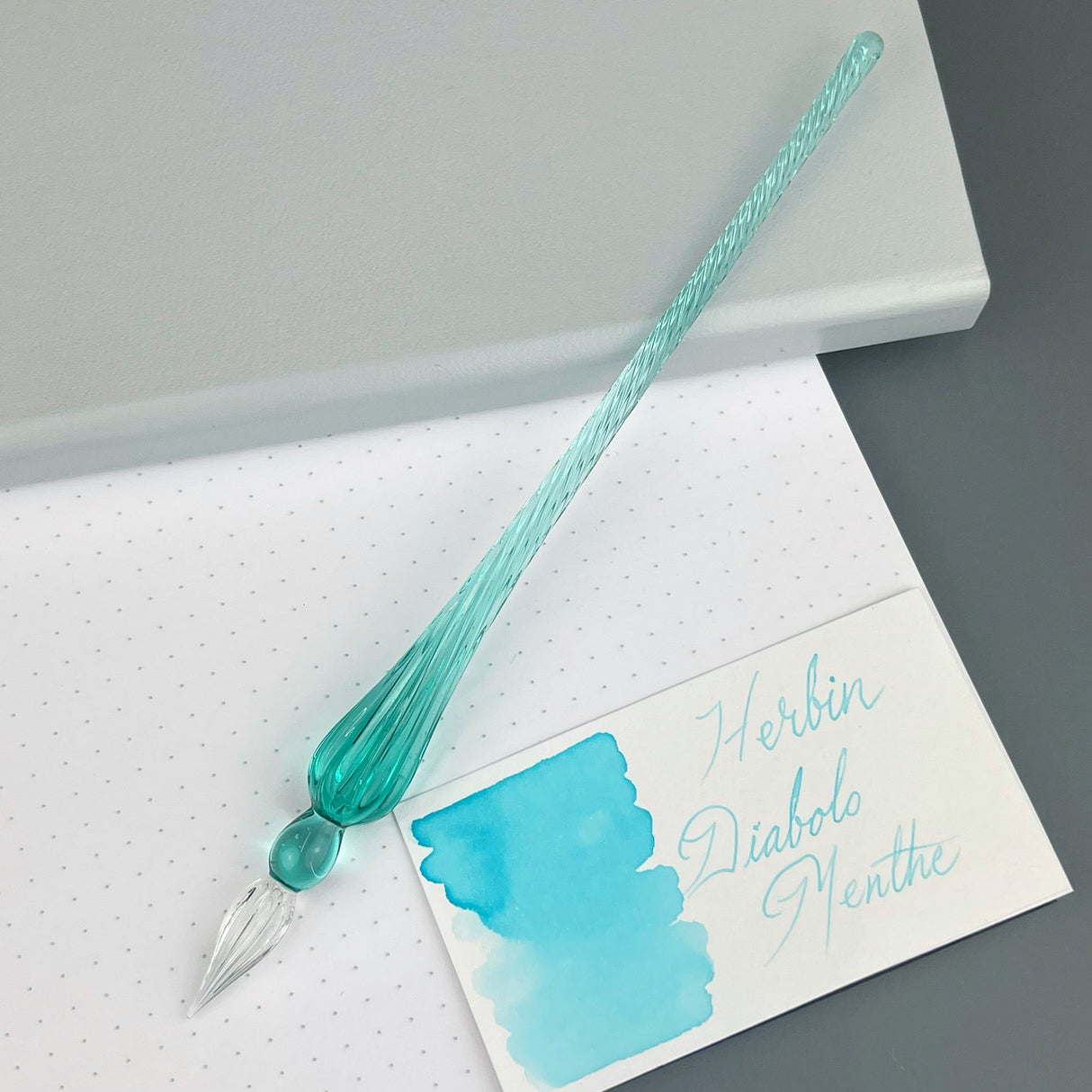 Jacques Herbin Round Glass Dip Pen - Turquoise