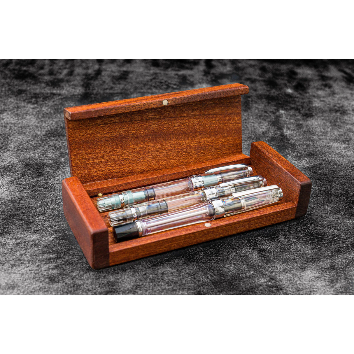 Galen Leather Wooden Pen Display Case w/ Lid | Atlas Stationers.