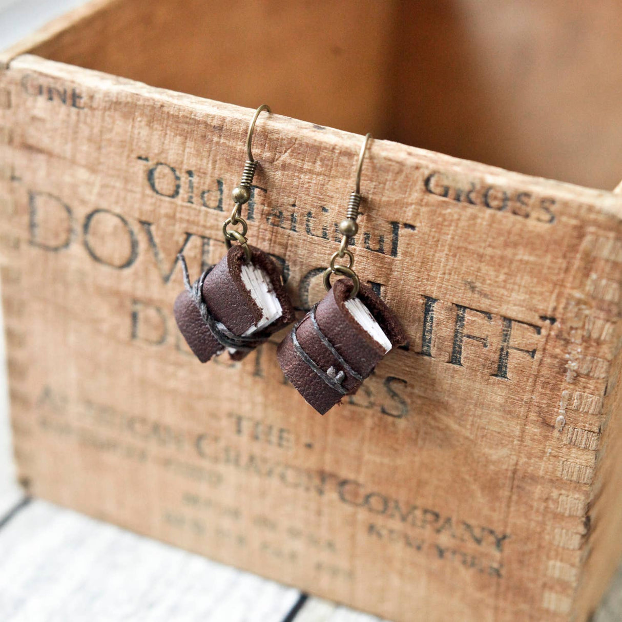 Leather Journal Earrings / Mini Book Jewelry: Bright White