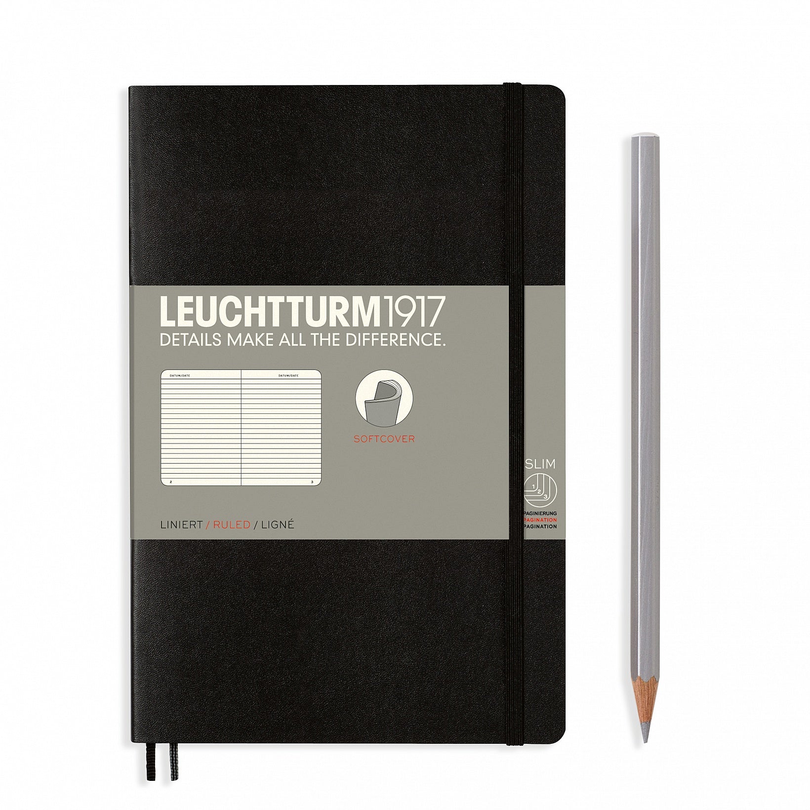 Leuchtturm1917 B6+ Paperback Softcover Ruled Notebook - Black