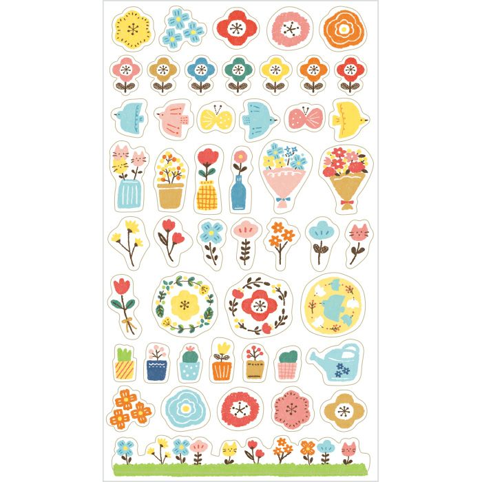 Furukawashiko Daily Seal Planner Sticker Sheet - Watashi Biyori - Colorful Flowers