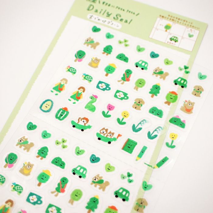 Furukawashiko Daily Seal Sticker Sheet - Watashi Biyori - Outing Green