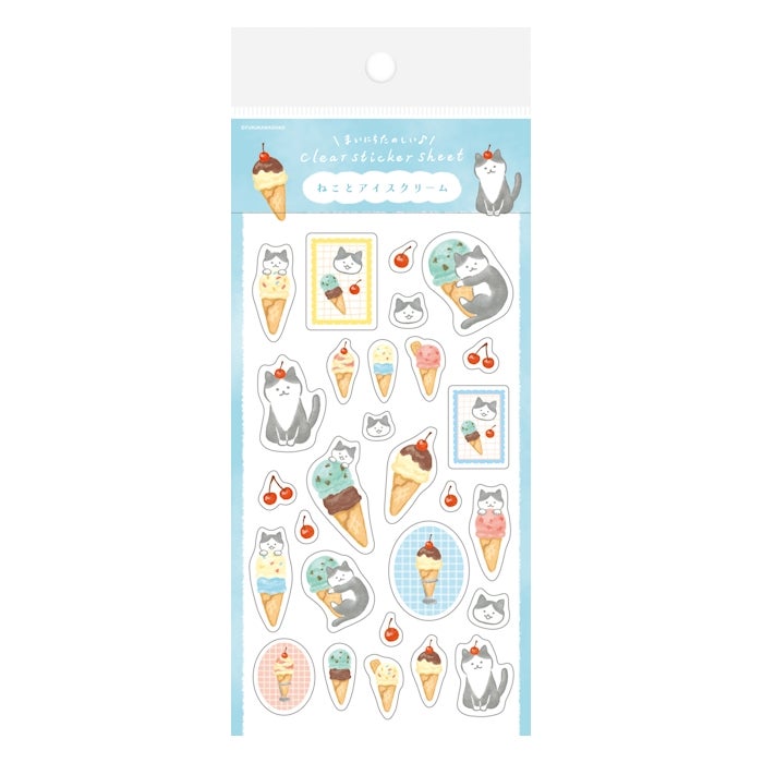 Furukawashiko Clear Sticker Sheet - Cat and Ice Cream