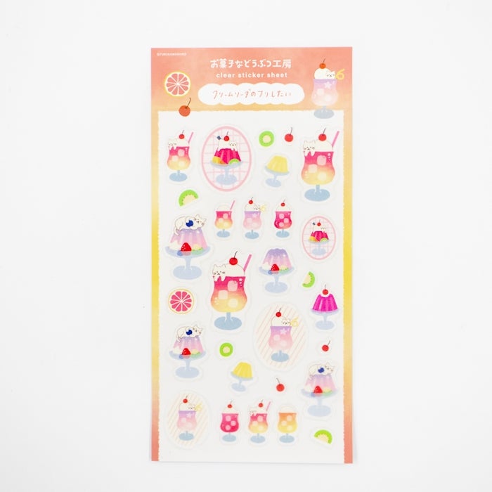 Furukawashiko Clear Sticker Sheet - Animal Sweets Workshop - Soda Cat