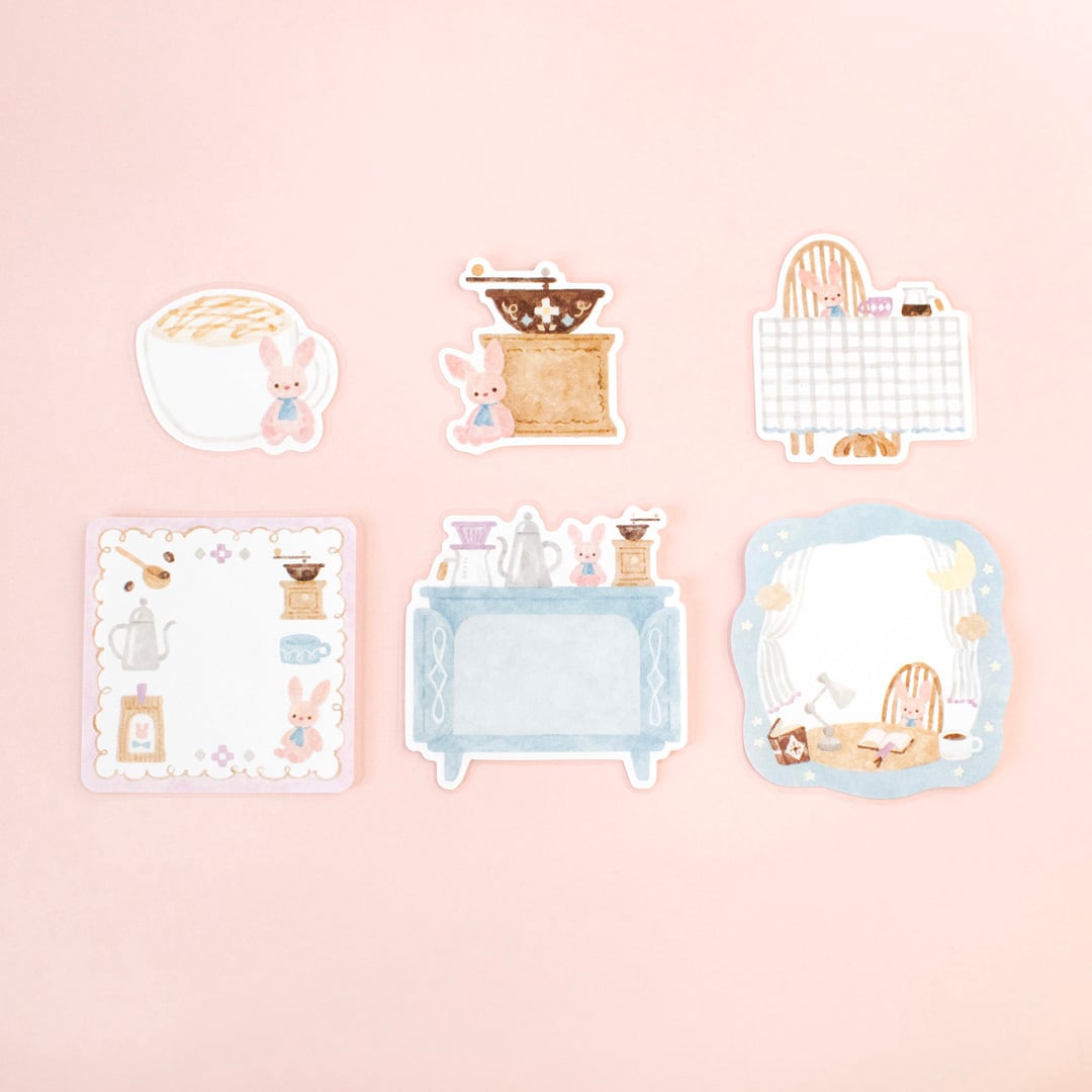 Papier Platz Nakauchi Waka Flake Sticky Notes - Rabbit and Coffee