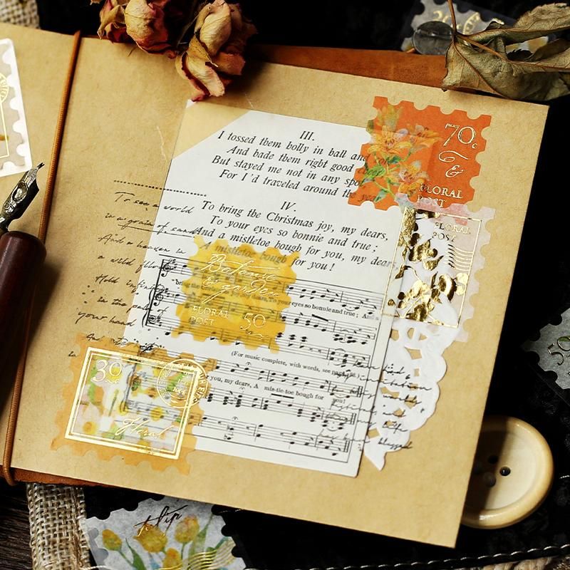 BGM Flake Stickers - Post Office/Botanical Encyclopedia - Yellow