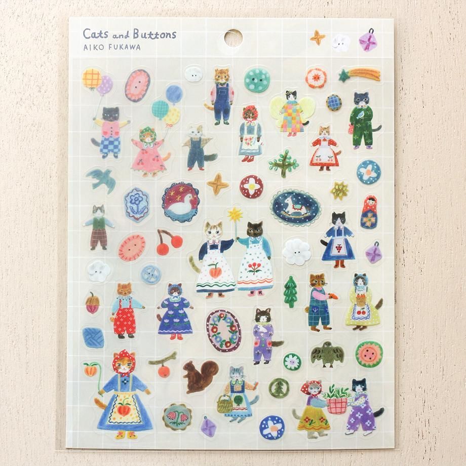 Hyogensha Cozyca Aiko Fukawa Sticker Sheet - Cats and Buttons
