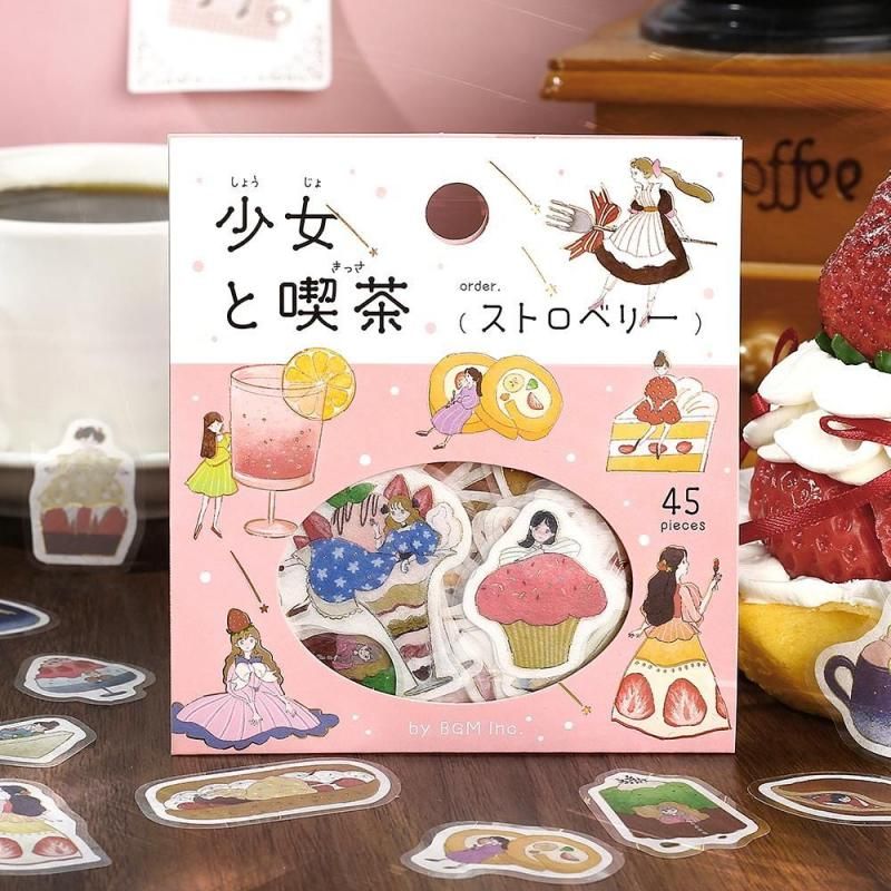BGM Planner Sticker Flakes - A Girl and a Coffee Shop - Strawberry