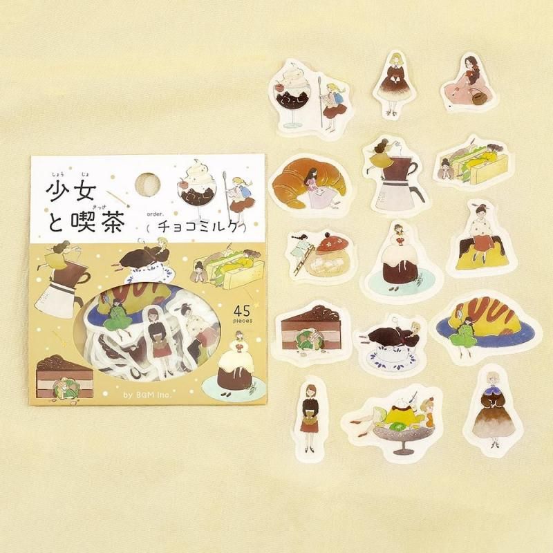 BGM Planner Sticker Flakes - A Girl and a Coffee Shop - Chocolate Milk