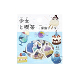 BGM Planner Sticker Flakes - A Girl and a Coffee Shop - Deep Sea Soda