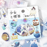 BGM Planner Sticker Flakes - A Girl and a Coffee Shop - Deep Sea Soda