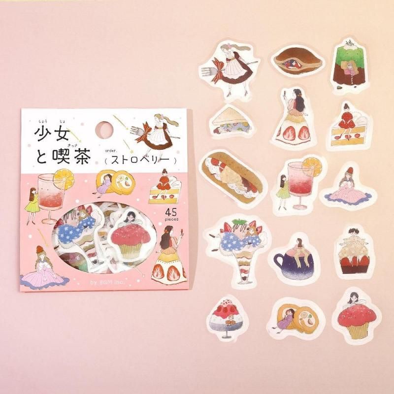 BGM Planner Sticker Flakes - A Girl and a Coffee Shop - Strawberry