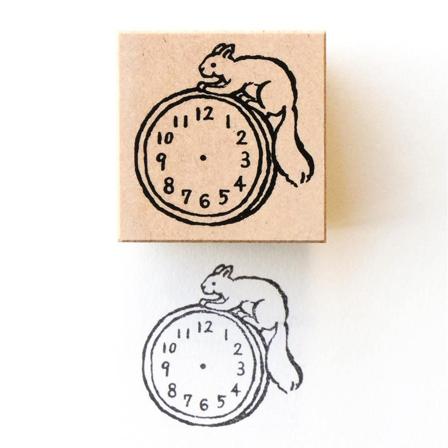 Hyogensha Cozyca Midori Asano Stamp - Clock and Squirrel