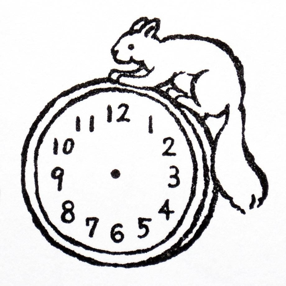 Hyogensha Cozyca Midori Asano Stamp - Clock and Squirrel