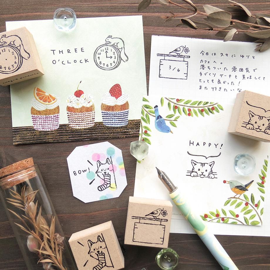 Hyogensha Cozyca Midori Asano Stamp - Chirping Kitty