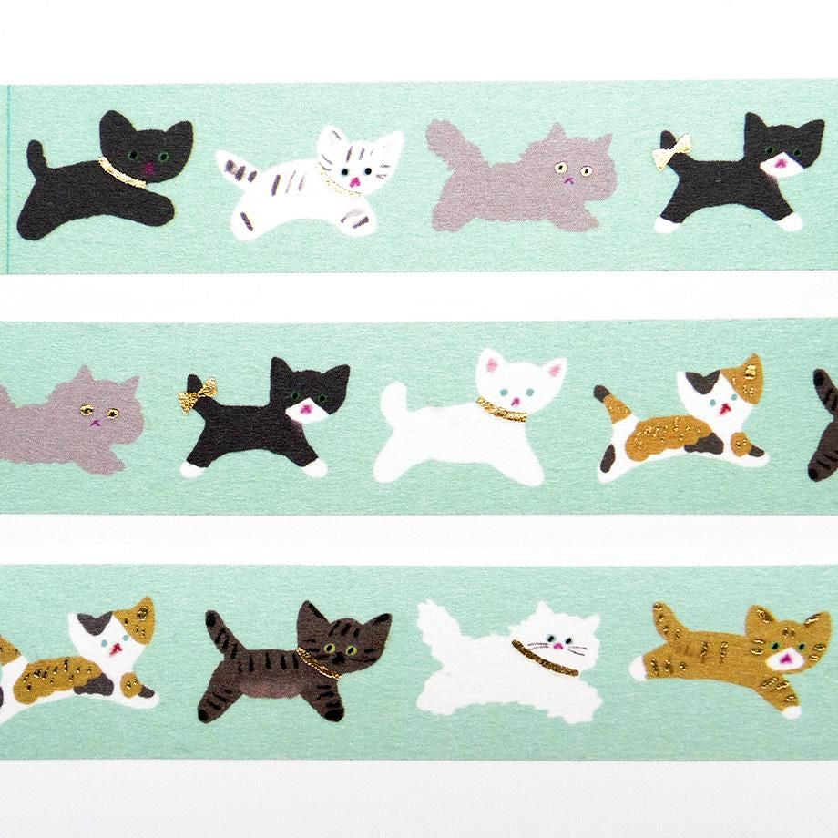 Hyogensha Cozyca Tada Reiko Foil-Stamped Masking Tape - Cat Walk