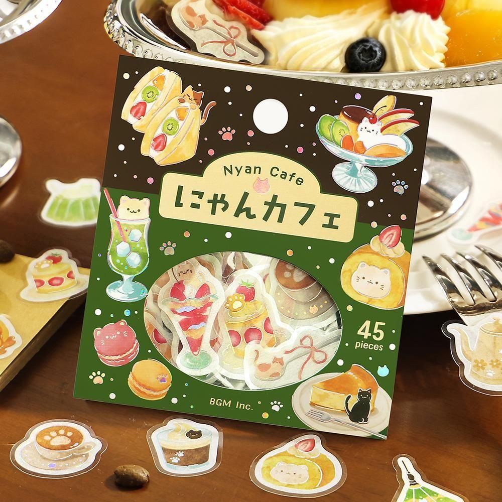 BGM Flake Stickers - Let's Eat, Meow! - Nyan Cafe