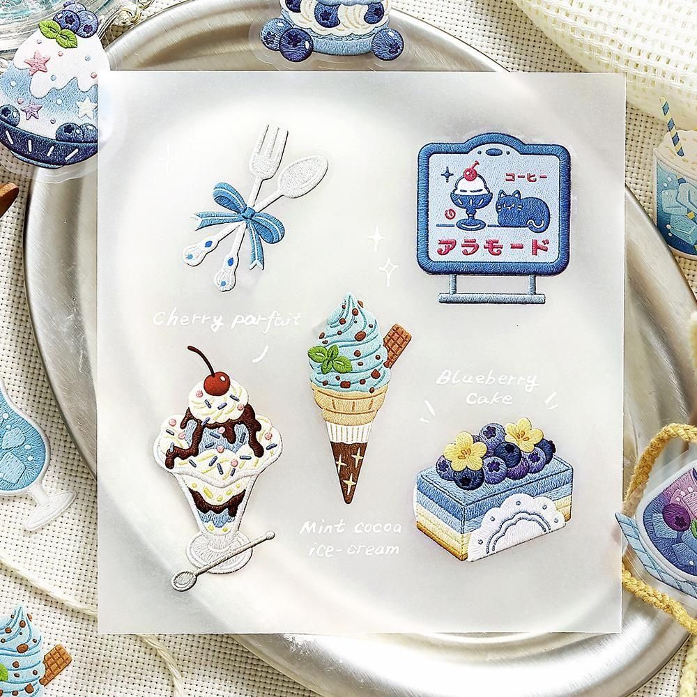 BGM Clear Flake Stickers - Cafe A La Mode Embroidery Book - Blue