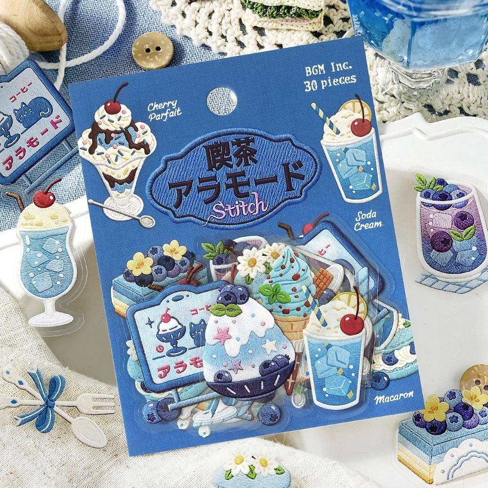 BGM Clear Flake Stickers - Cafe A La Mode Embroidery Book - Blue
