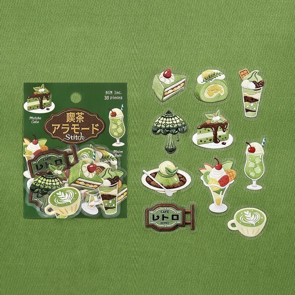 BGM Clear Flake Stickers - Cafe A La Mode Embroidery Book - Green