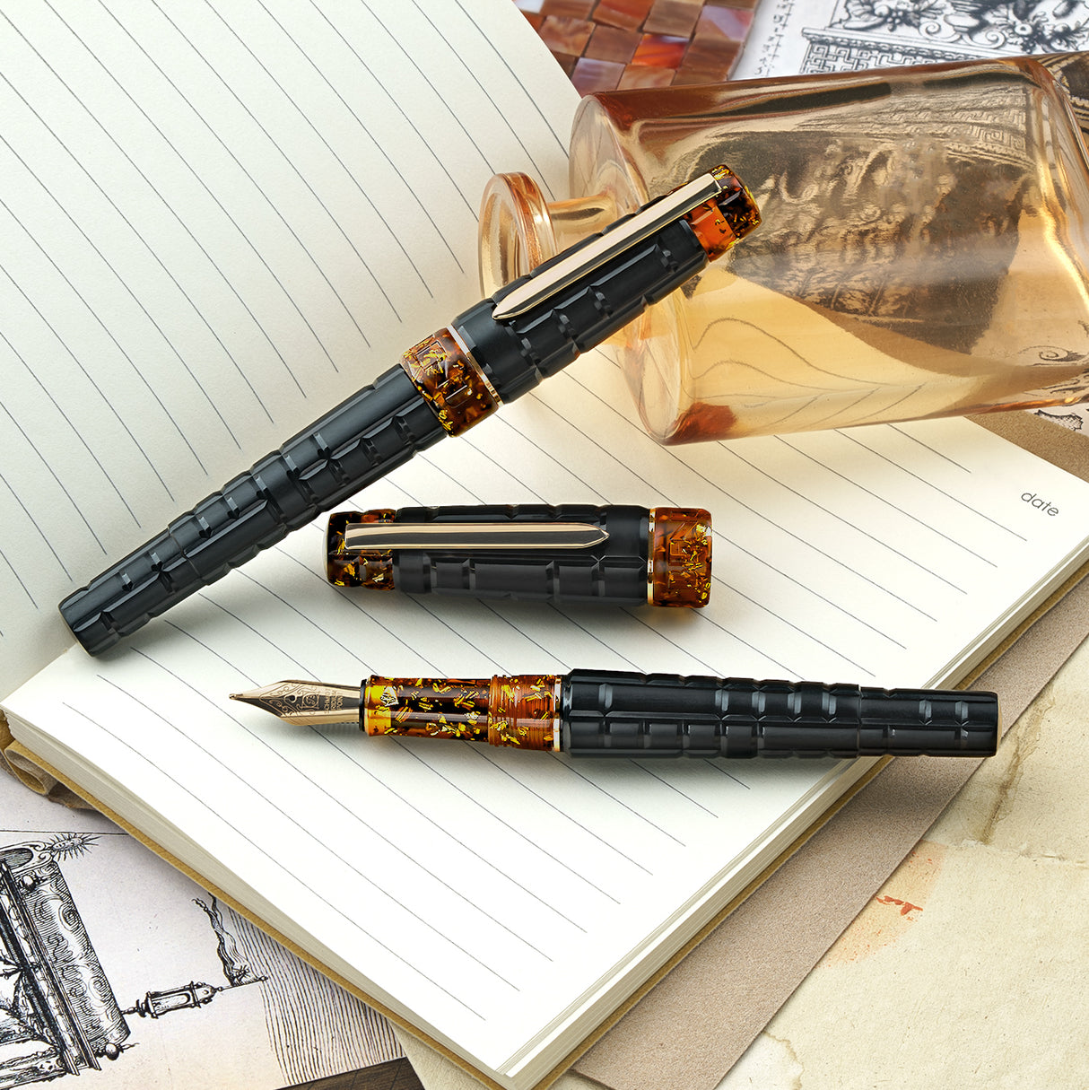 Benu Tessera Fountain Pen - Black Amber