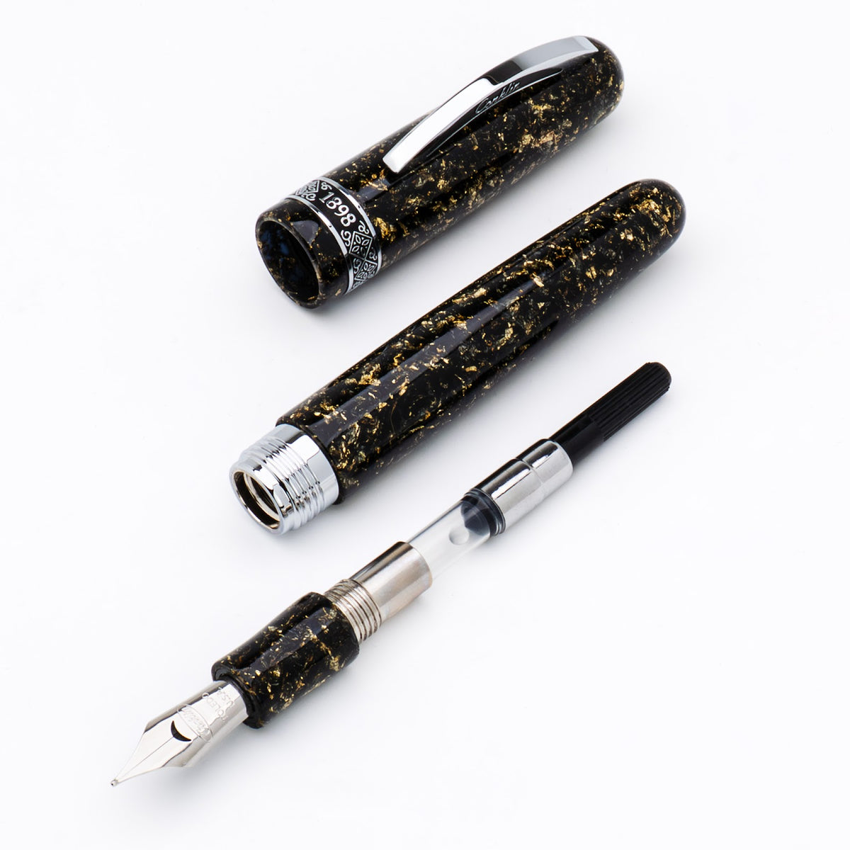 Conklin 1898 Solaris Fountain Pen - Black w/ Chrome Trim